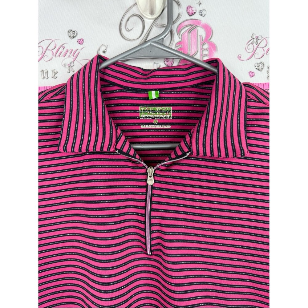 Tailteck shirt sparkly zip up silver Pink & Black Striped Zip Polo - Picture 3 of 11